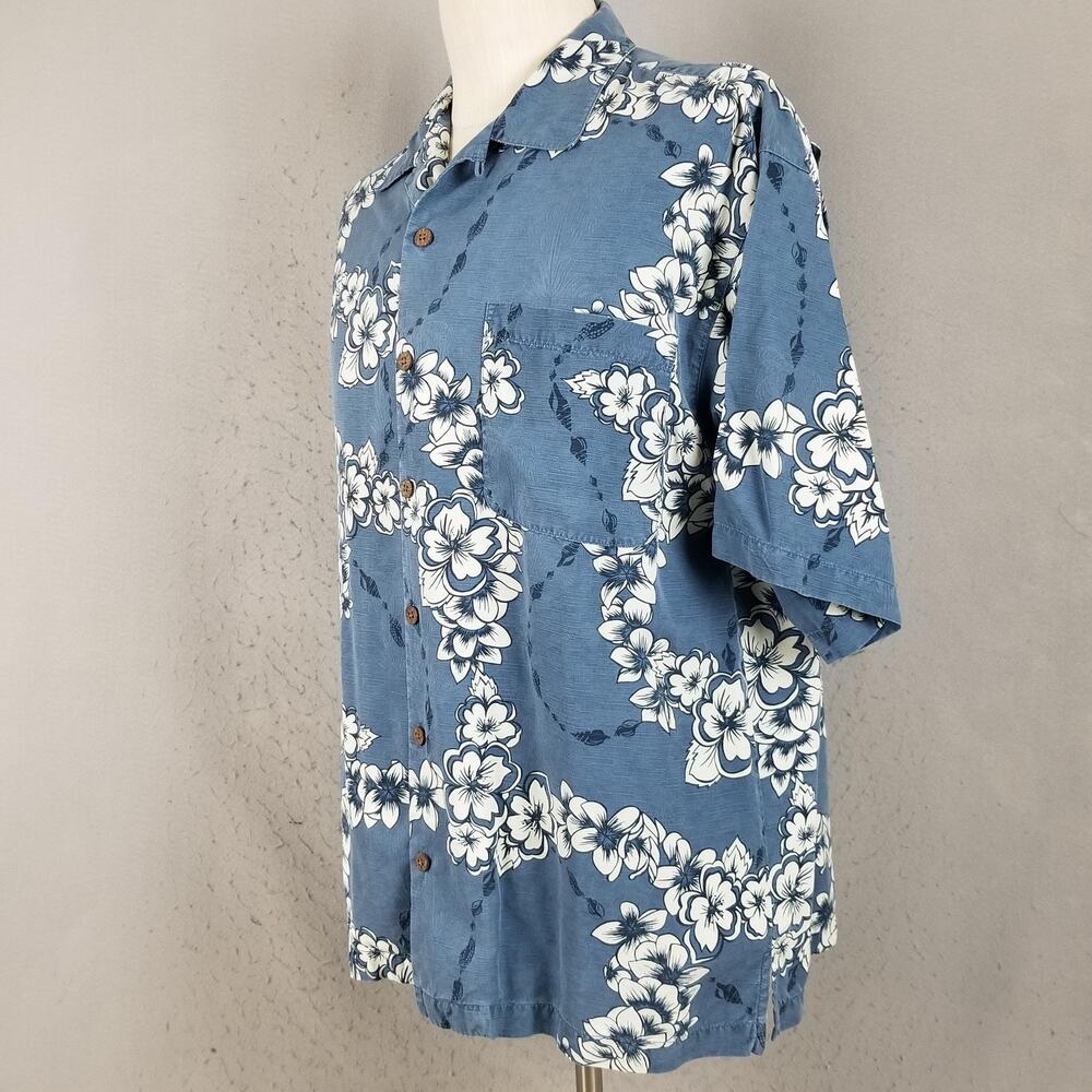Tommy Bahama Shirt Mens Large Blue Silk Floral Hawaiian Button Up Camp Casual - Picture 6 of 12